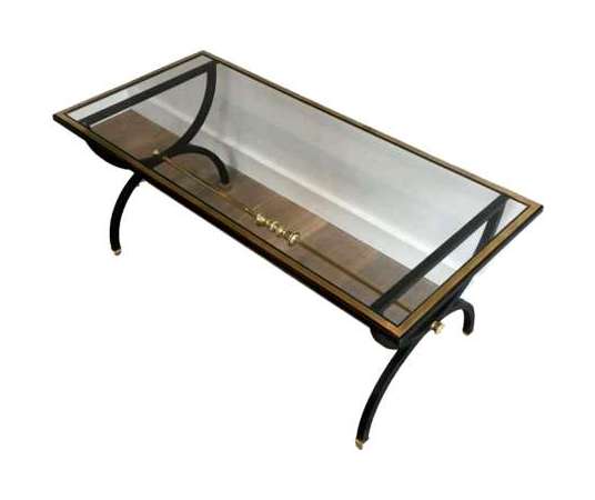 Neoclassical Coffee Table In Blackened Iron And Brass. Circa 1940 - Coffee Tables