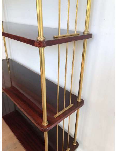 Neoclassical Style Shelf In Brass And Mahogany Trays Attributed to The Jansen House - bookcases-Bozaart