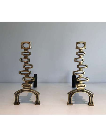 20th century brass andirons Contemporary design-Bozaart