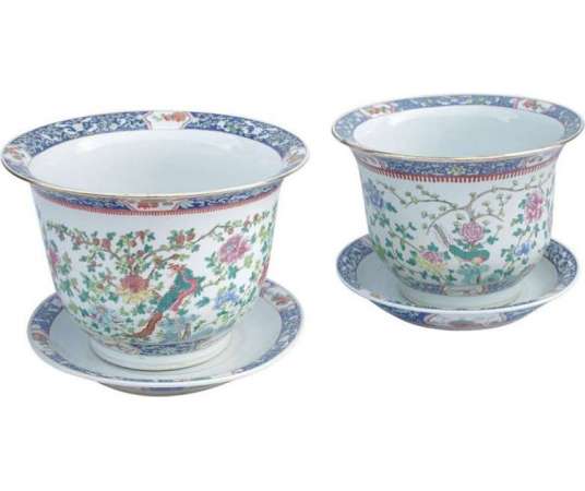 Paire De Cache Pots En Porcelaine De Canton 1900 - LS2704801 - jardinières, cache-pots