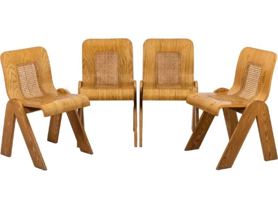 Gigi Sabadin: Série de 4 chaises+ en bois, Années 1970.