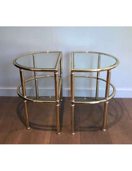 Pair Of Rounded Brass And Chrome Sofa Ends. French Work. Circa 1970 - Coffee Tables-Bozaart