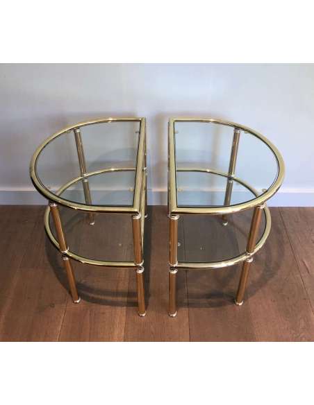 Pair Of Rounded Brass And Chrome Sofa Ends. French Work. Circa 1970 - Coffee Tables-Bozaart