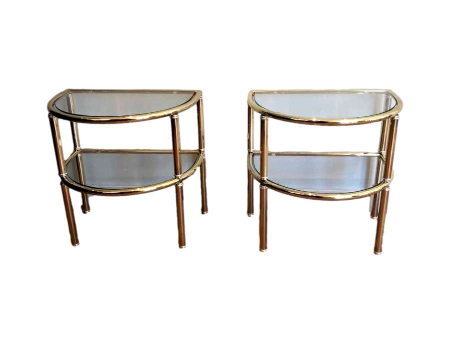 Pair of brass rounded sofa ends+. Circa 1970