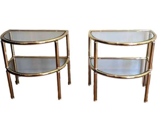 Pair Of Rounded Brass And Chrome Sofa Ends. French Work. Circa 1970 - Coffee Tables