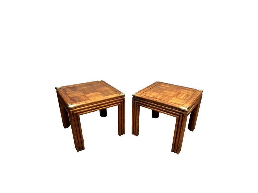 Pair Of Wooden And Brass Sofa Ends With Wooden Marquetry Trays. French Work - Coffee Tables