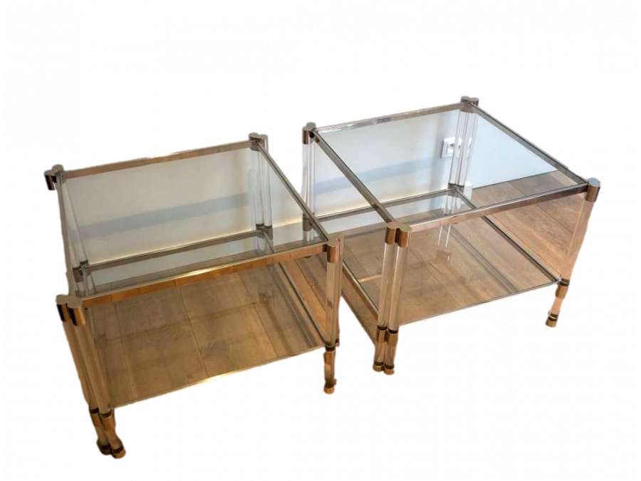 Pair of 20th Century Plexiglass and Chrome Sofa Ends