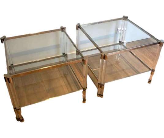 Pair of 20th Century Plexiglass and Chrome Sofa Ends