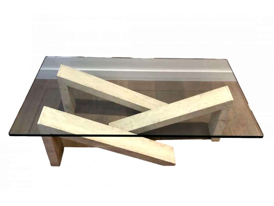 20th Century Coffee Table in Marble and Glass Top
