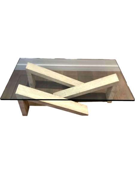 20th Century Coffee Table in Marble and Glass Top-Bozaart