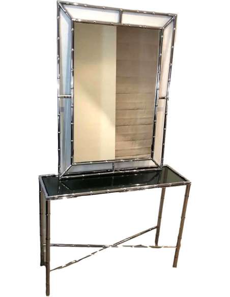 miroir en chrome et sa console des Année 70-Bozaart
