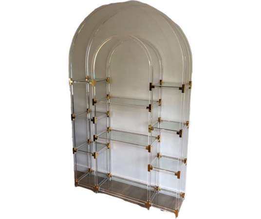 Plexiglass Shelf in Gilded Metal 70s