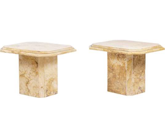 Pair of side tables in Sienna marble+ circa 1970