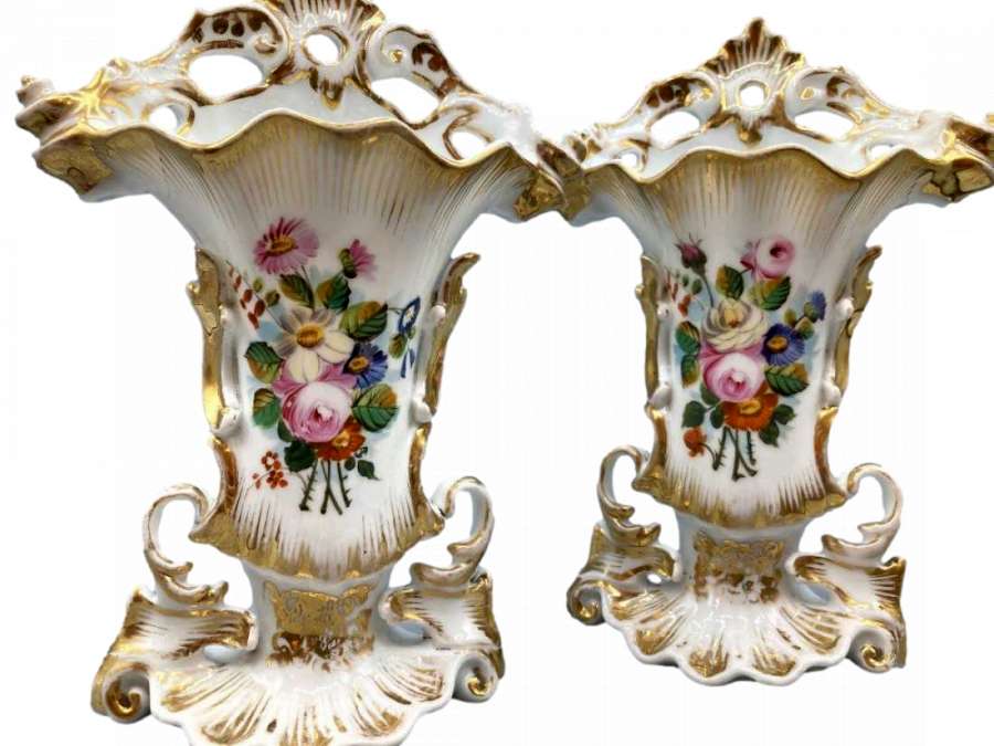 Pair of altar vases+ in Paris porcelain.19th century