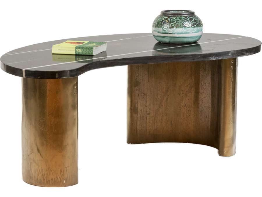Coffee table in marble and brass+ circa 1980s