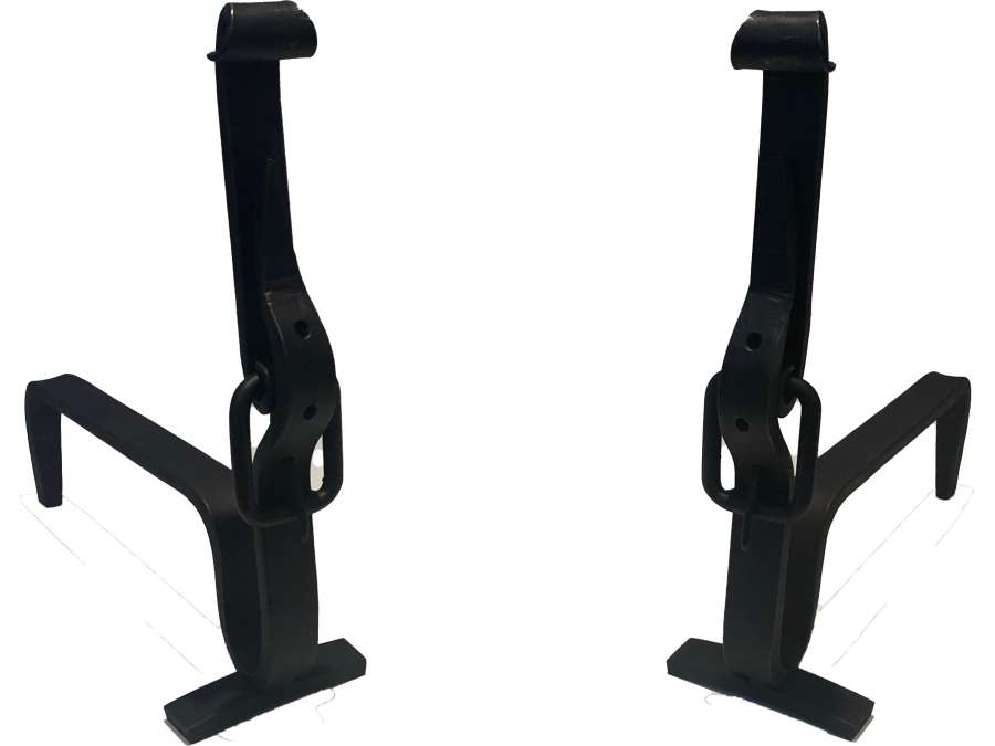 Pair of wrought iron andirons + Contemporary design, Year 50