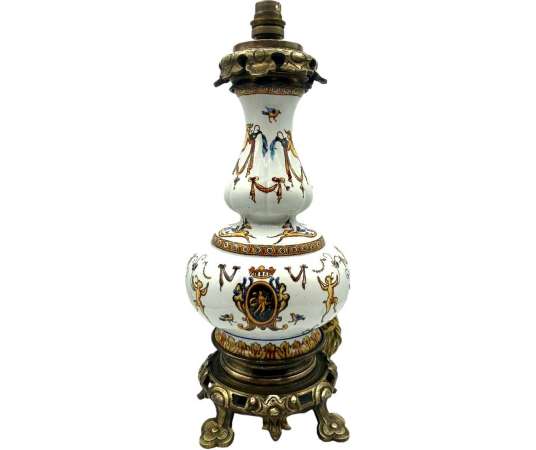 Gien. Earthenware Lamp, XIXth Century Period - lamps