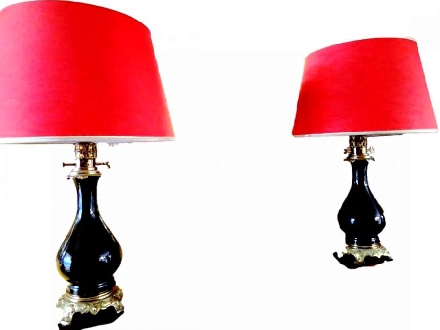 Pair of porcelain lamps +style Napoleon III of the 19th century