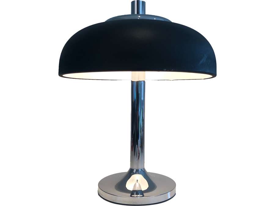 Importante lampe design+ en chrome et métal laqué noir circa 1950