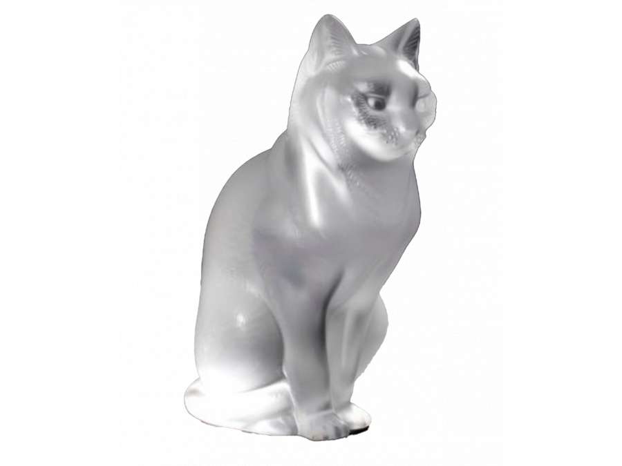 Lalique France: "Cat Sitting" in crystal+ circa 1932
