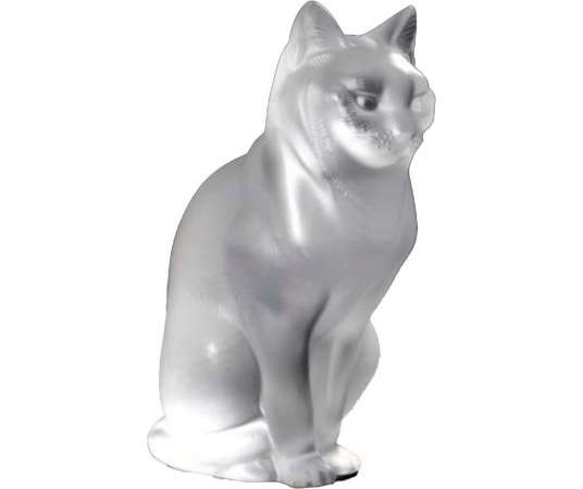 Lalique France: "Cat Sitting" in crystal+ circa 1932