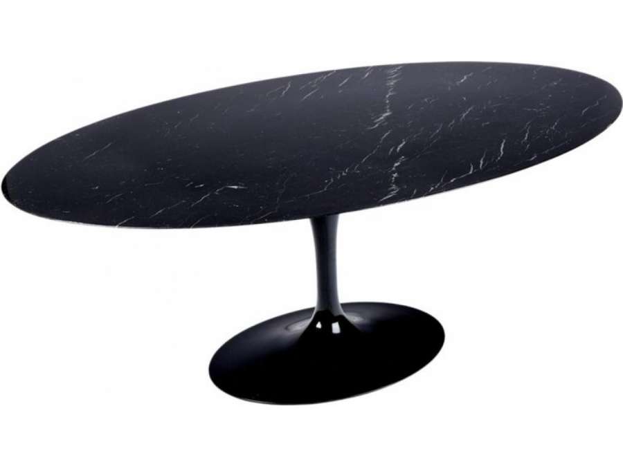 Saarinen & Knoll International: Table "tulipe" +en marbre marquina et rilsan noir