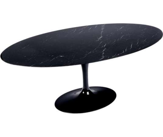 Saarinen & Knoll International: "Tulip" table+ in marquina marble and black rilsan