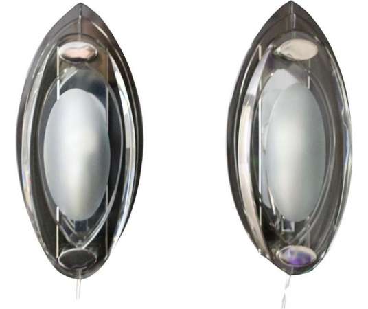 Pair of sconces in crystal glass style of Max Ingrand and Fontana Arte