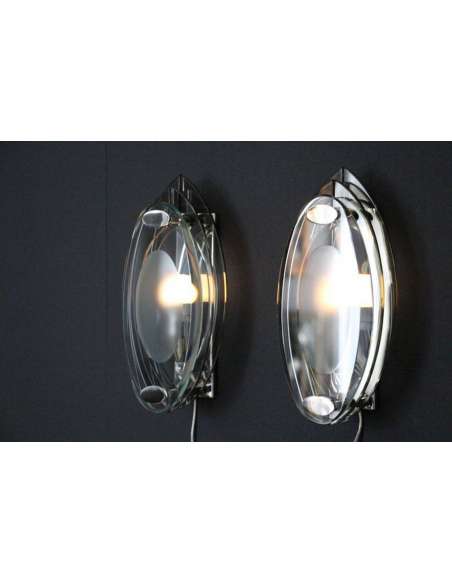 Pair of sconces in crystal glass style of Max Ingrand and Fontana Arte-Bozaart