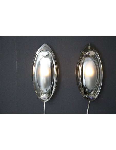 Paire d’appliques en verre de cristal style de Max Ingrand et Fontana Arte-Bozaart