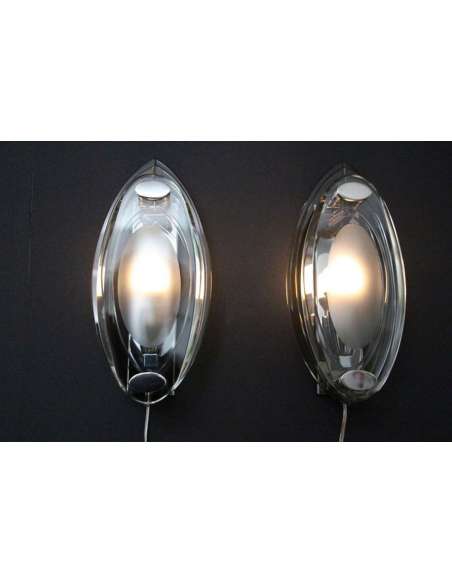 Pair of sconces in crystal glass style of Max Ingrand and Fontana Arte-Bozaart