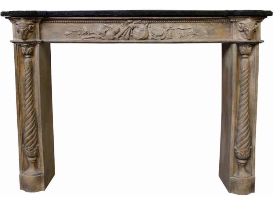 Beautiful Louis XVI style fireplace in terracotta dating from the 20th centery