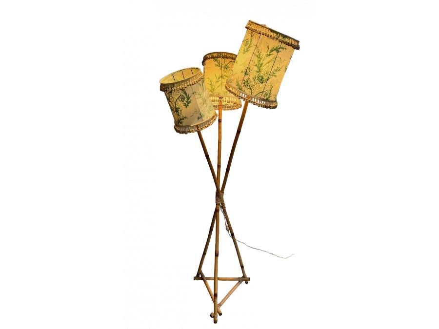 Floor lamp in bamboo and rope from the 20th century