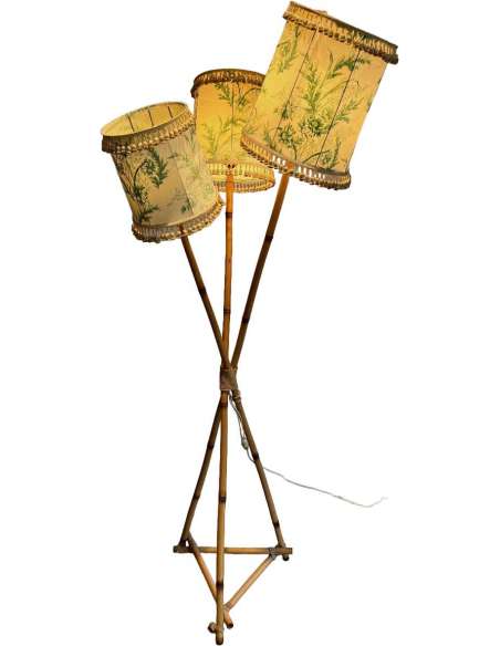 Lampadaire de parquet en bambou et corde du 20éme siècle-Bozaart