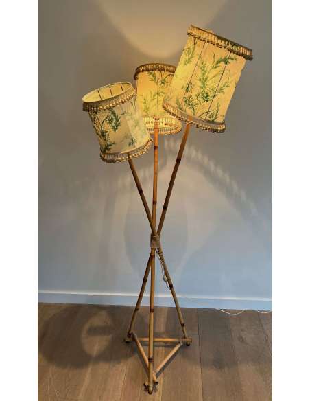 Floor lamp in bamboo and rope from the 20th century-Bozaart