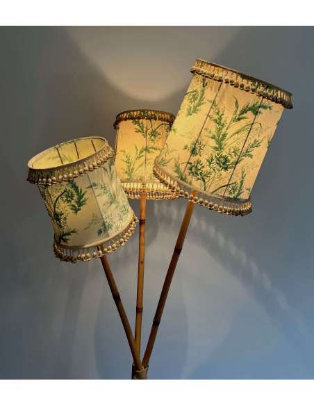 Lampadaire de parquet en bambou et corde du 20éme siècle-Bozaart