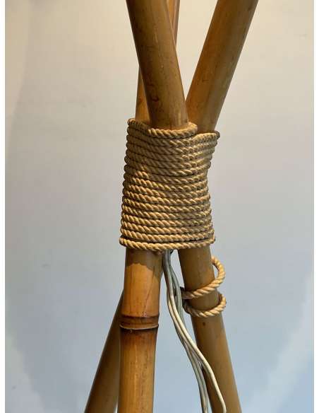 Floor lamp in bamboo and rope from the 20th century-Bozaart