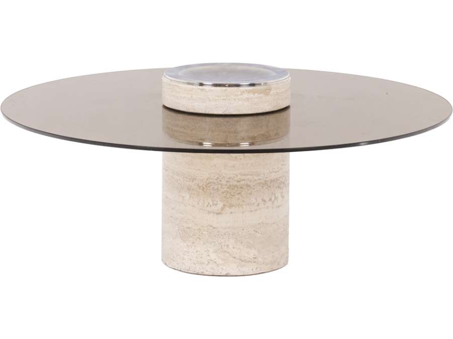 Coffee table in travertine and smoked glass+ from the 20th century