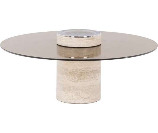 Coffee table in travertine and smoked glass from the 20th century