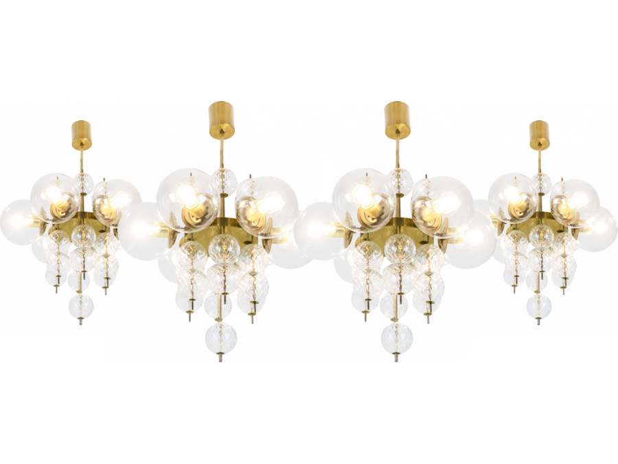 Gilded brass and blown glass chandelier+ from the 20th century