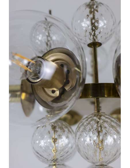 Gilded brass and blown glass chandelier from the 20th century-Bozaart