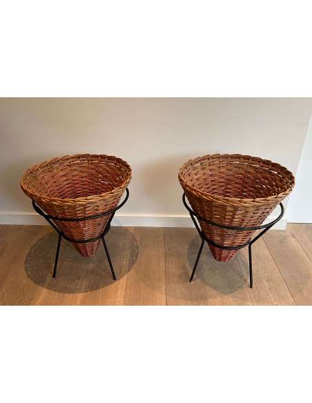 Vintage Rattan Planters from the 20th century-Bozaart