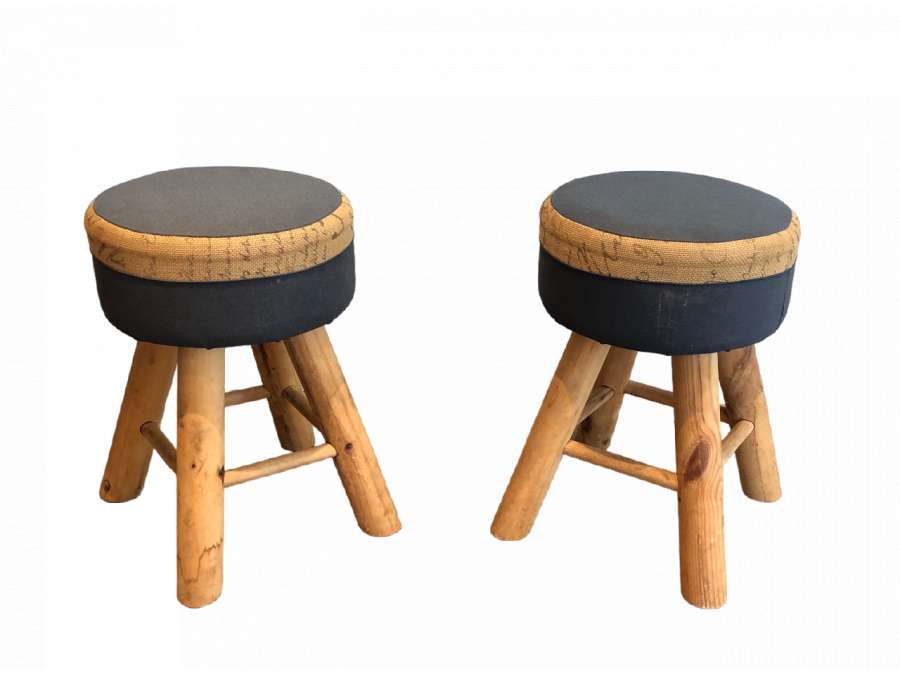 Pair of vintage pine stools+ from the 20th century