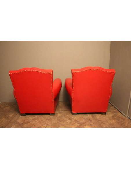 Paire d’anciens fauteuils club en cuir du 20ème siècle-Bozaart