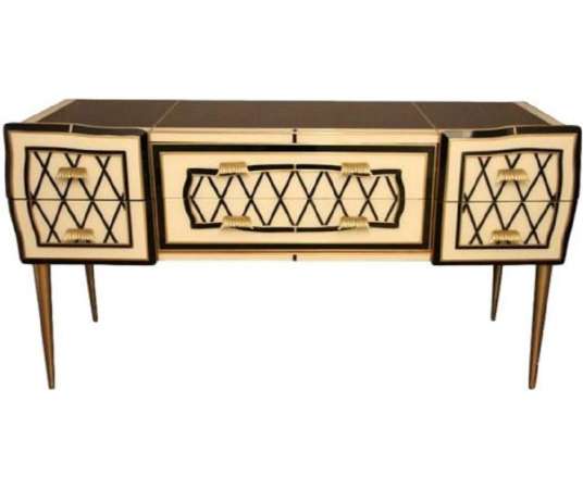 Vintage Murano glass sideboard in white and black from the 20th century