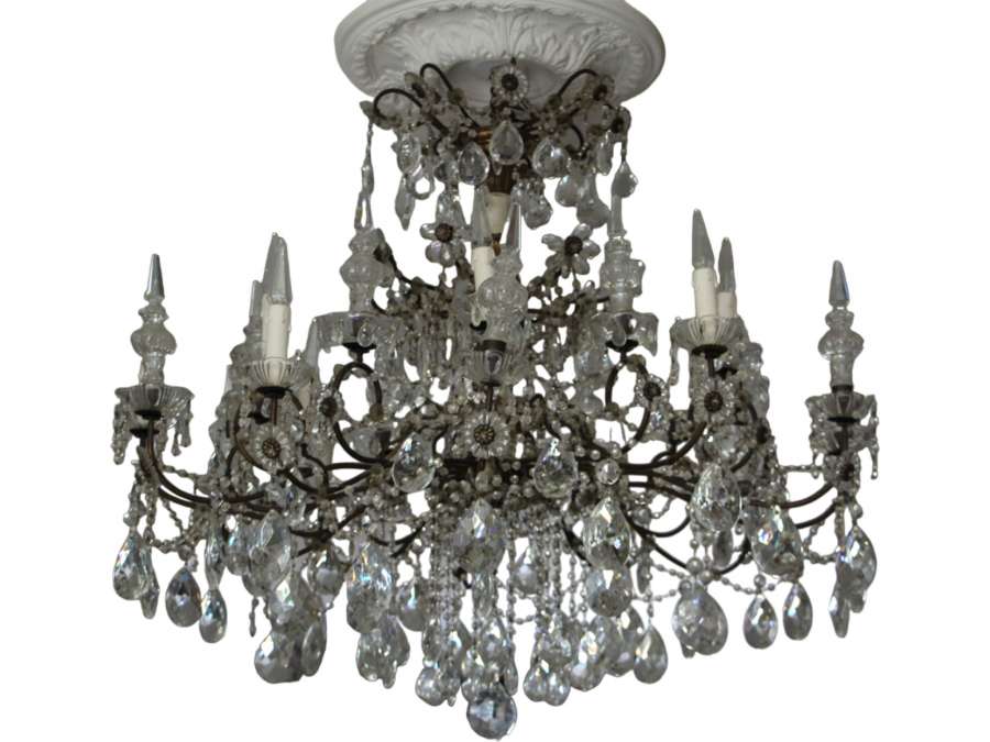Italian crystal and carved wood chandelier+ from the 19th century