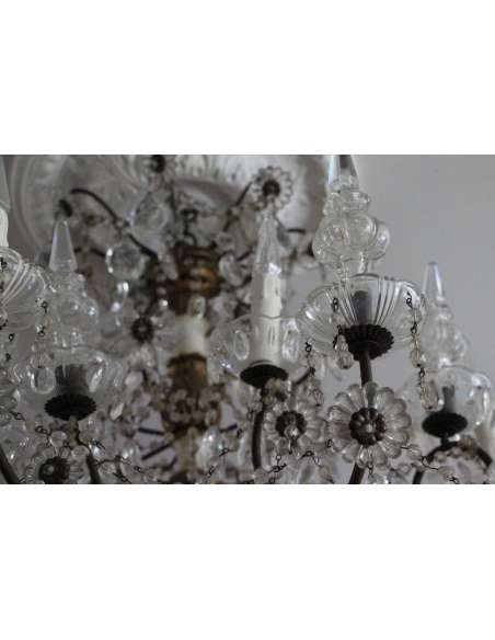 Italian crystal and carved wood chandelier from the 19th century-Bozaart