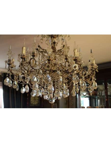 Italian crystal and carved wood chandelier from the 19th century-Bozaart
