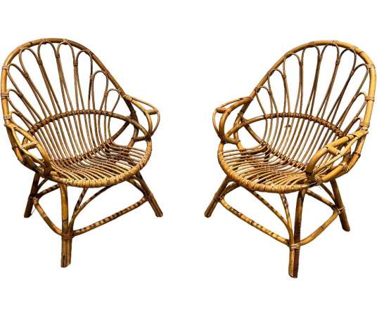 Vintage rattan armchairs from the 20th century