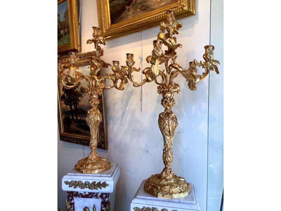 Paire de candélabres de style Louis XV+ du 19ème siècle